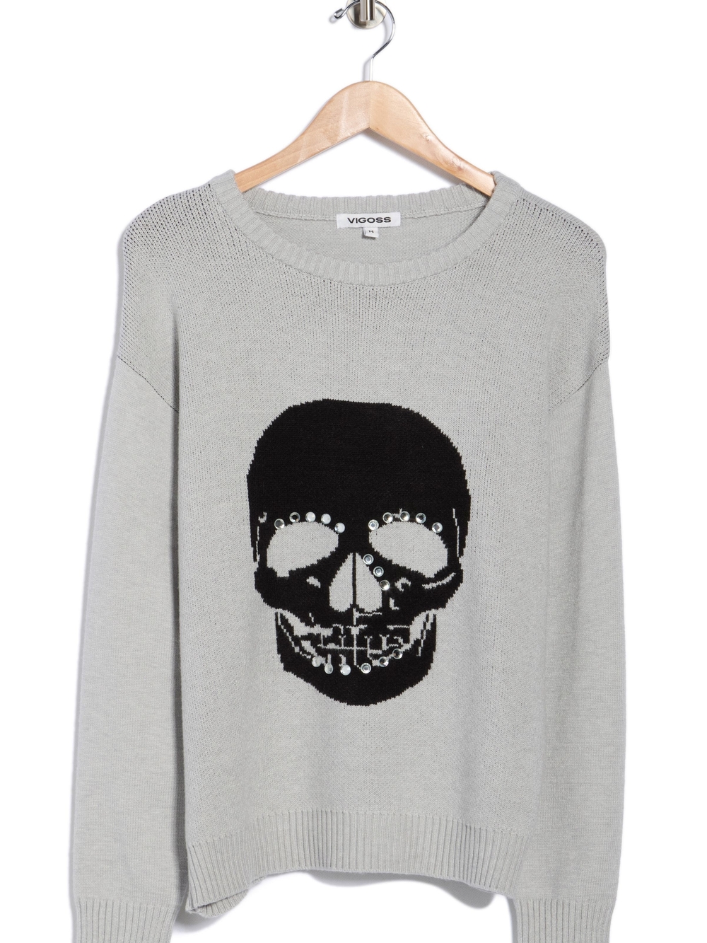 VIGOSS Skull Sweater Womens Small NWT Gothic Halloween Embellished Gray